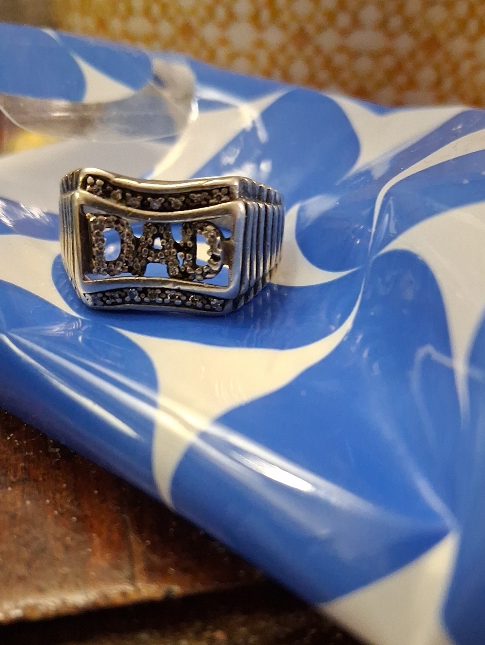 Sterling Silver Size 10 Ring With Pave Diamonds.  Spells Out "DAD"